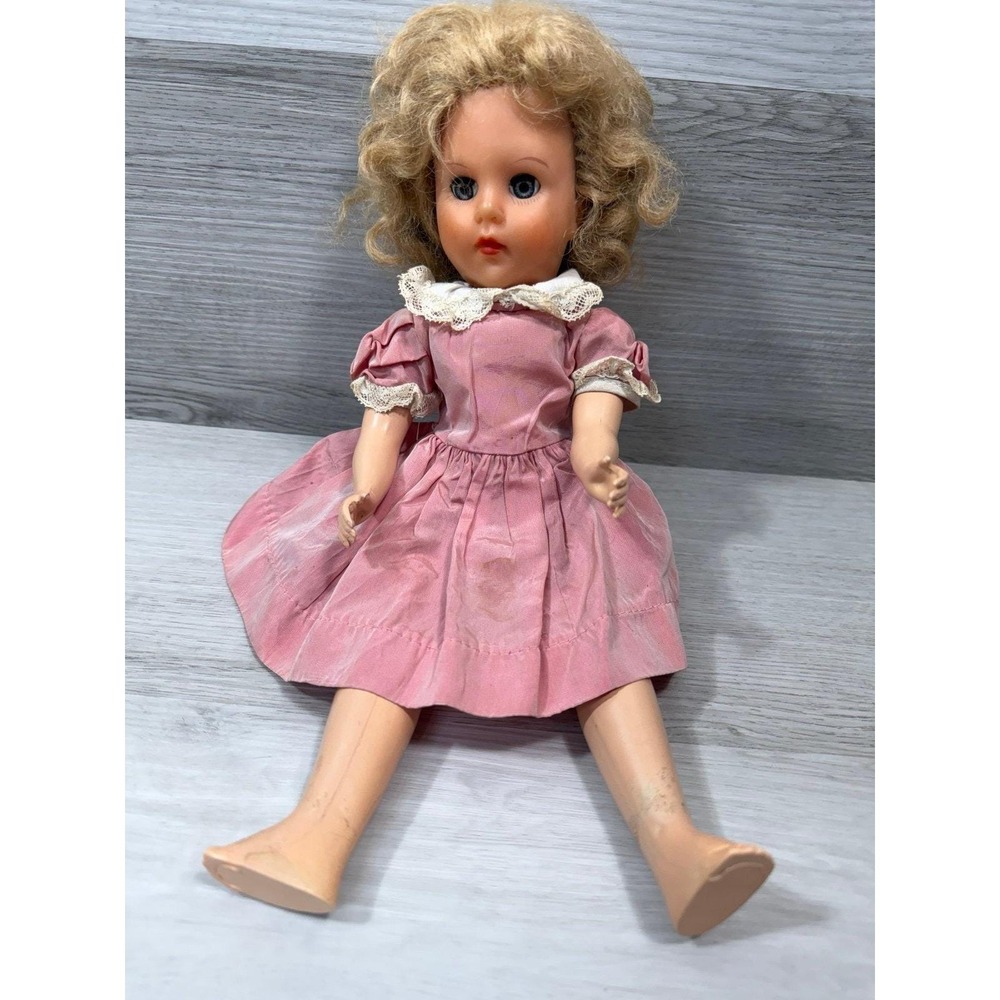 Vintage Horsman Doll 14" Vinyl Head Hard Plastic Body Blonde Sleep Eyes Pink